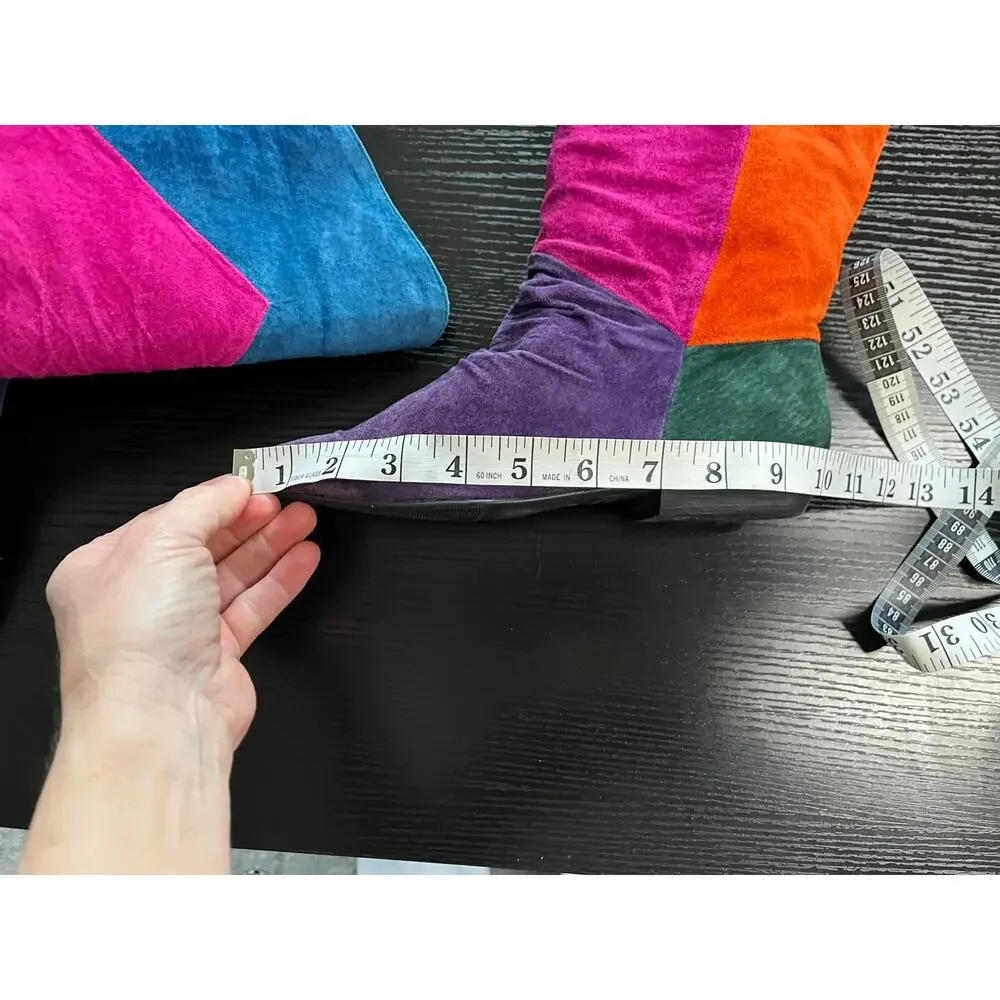 Amazing Vintage 80's Queen's Vibrant Suede Leather Colorblock Pointed Toe Boots